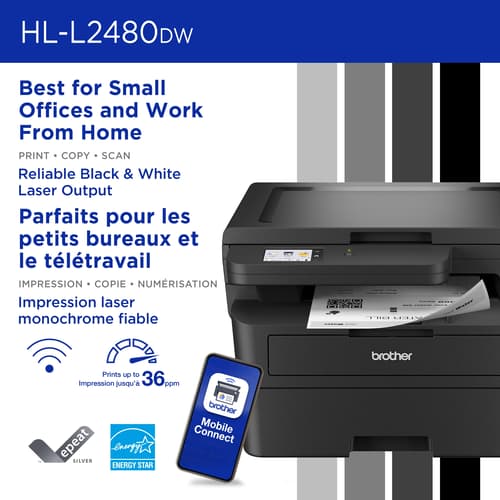 Brother HL-L2480DW Compact Monochrome Multifunction Laser Printer with Print, Copy and Scan, Mobile Printing, 700 Prints In-box with Refresh Subscription Option