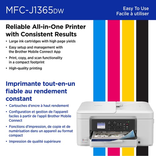 Brother INKvestment MFC-J1365DW Wireless Colour Inkjet All-in-One Printer with Auto Duplex Printing and 1.8” Colour Display