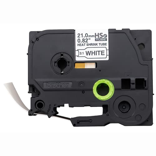 Brother Genuine HSe-251E 21 mm (0.83 in.) Black on White Heat Shrink Tube Tape (3:1 Shrink Ratio)