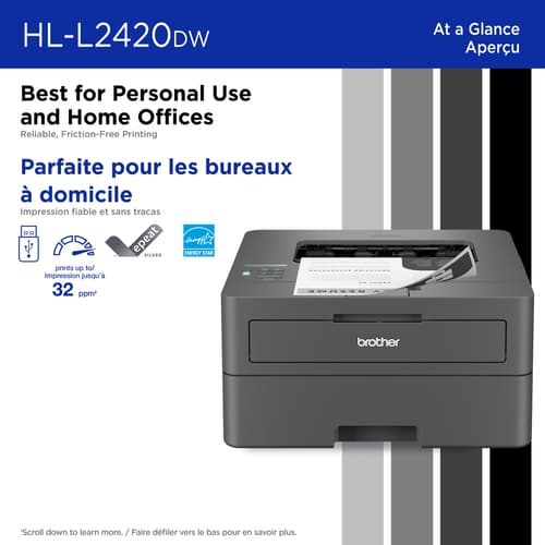 Brother Wireless HL-L2420DW Compact Monochrome Laser Printer, Duplex and Mobile Printing
