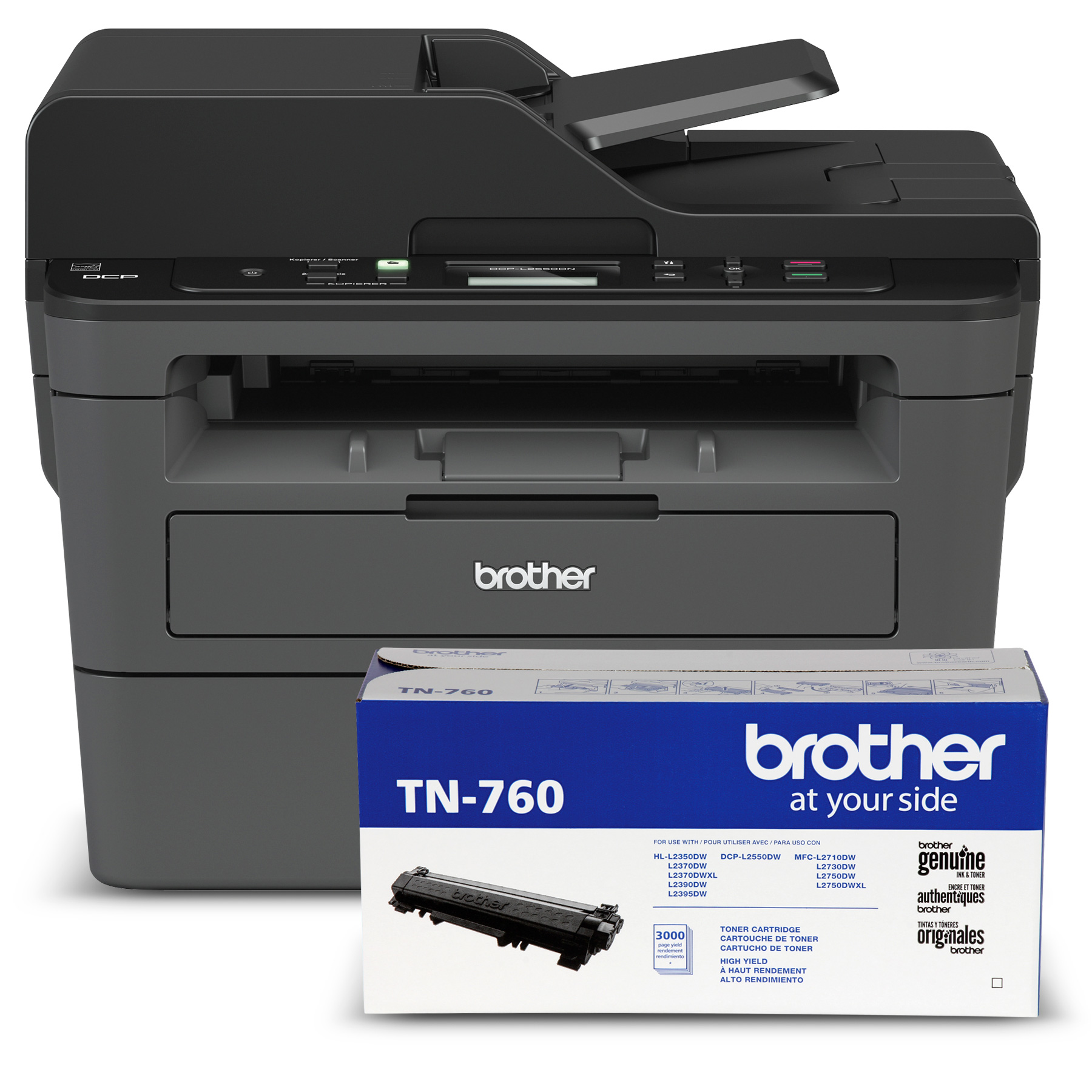 Image of Brother RDCP-L2550DW Refurbished Monochrome Laser Multifunction Bundle with TN760 High-Yield Black Toner Cartridge