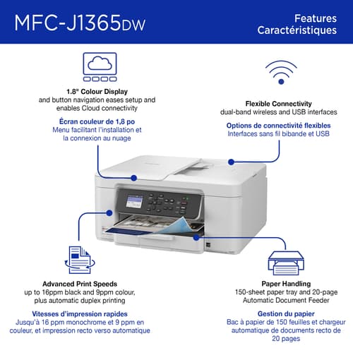 Brother INKvestment MFC-J1365DW Wireless Colour Inkjet All-in-One Printer with Auto Duplex Printing and 1.8” Colour Display