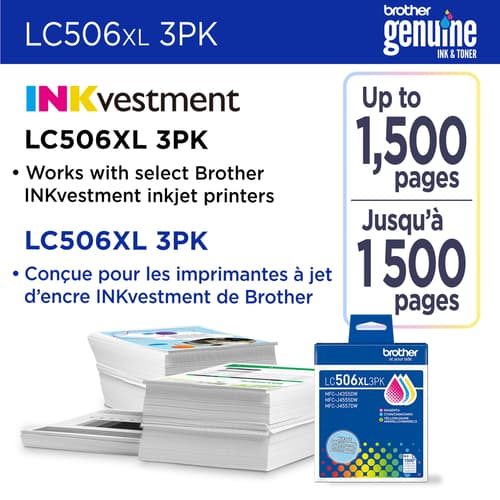 Brother Genuine LC506XL3PKS High Yield Cyan, Magenta, Yellow Ink Cartridges