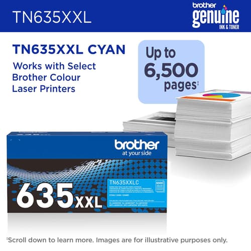 Brother Genuine TN635XXLC Super High Yield Cyan Toner Cartridge