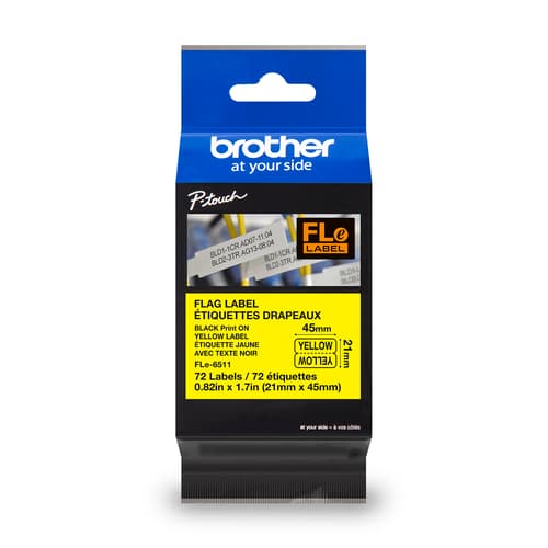Brother Genuine FLe6511 Black Ink on Yellow Polyester Die-Cut Flag Labels for P-touch Label Makers, 21 mm wide x 45 mm long