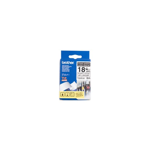 Brother TZS141 Black on Clear 18 mm Tape with Extra Strength Adhesive, 8 m