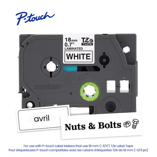 Brother Genuine TZe-241 Black on White Laminated Tape for TZe-compatible P-touch Label Makers, 18 mm wide x 8 m long