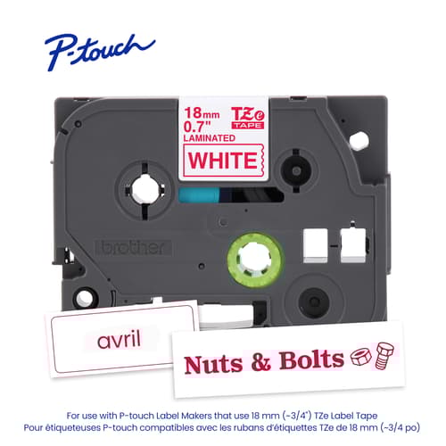 Brother Genuine TZe-242 Red on White Laminated Tape for TZe-compatible P-touch Label Makers, 18 mm wide x 8 m long