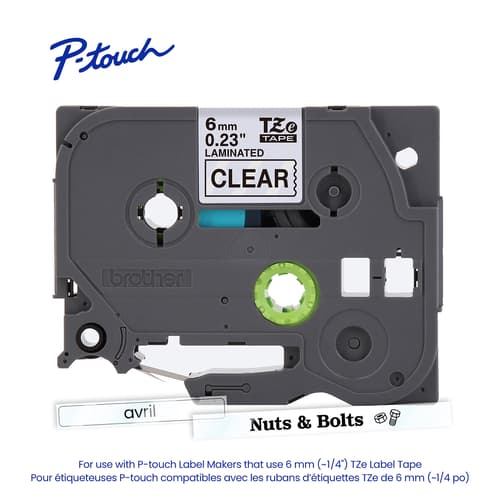 Brother Genuine TZe-111 Black on Clear Laminated Tape for TZe-compatible P-touch Label Makers, 6 mm wide x 8 m long