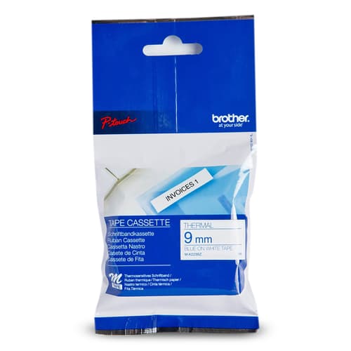Brother Genuine MK223 Blue on White Non-Laminated Tape for P-touch Label Makers, 9 mm wide x 8 m long