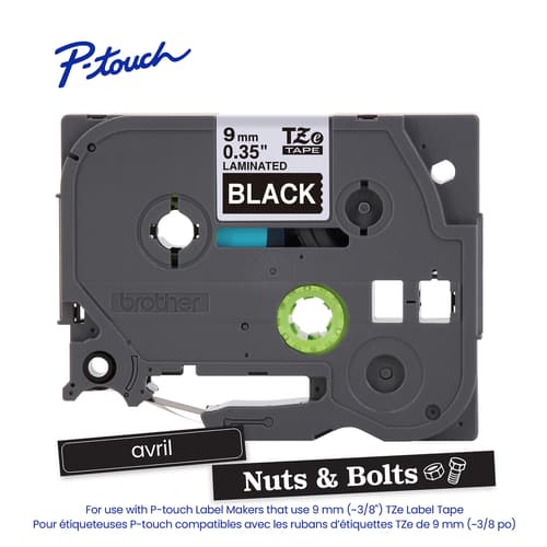 Brother Genuine TZe-325 White on Black Laminated Tape for TZe-compatible P-touch Label Makers, 9 mm wide x 8 m long