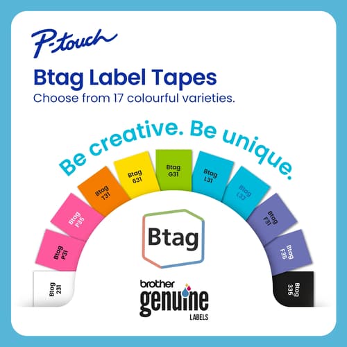 Brother Genuine BTAG231 Non-Laminated Tape for P-touch Label Makers, Black on White – 12 mm wide x 4 m long