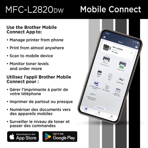 Brother MFC-L2820DW Business-Ready Monochrome Multifunction Laser Printer with Print, Copy and Scan, Mobile Printing, 700 Prints In-box and Available Toner Subscription