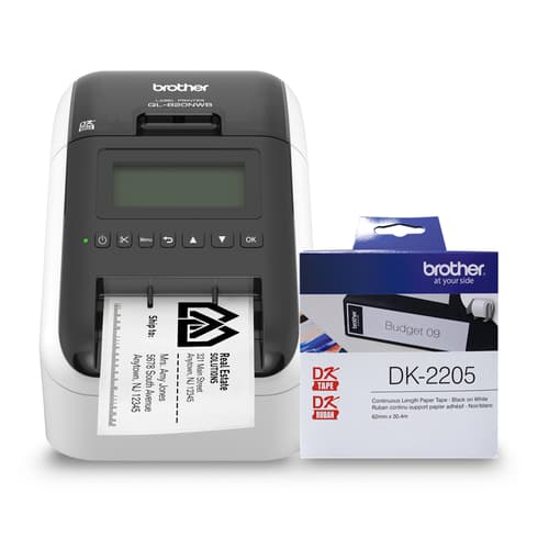 Brother R820DK2205BUND Refurbished QL820NWB Ultra Flexible Label Printer and DK2205 Contiuous Length Paper Label Tape Bundle