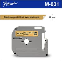 Brother Genuine M831 Black on Gold 12 mm Non-Laminated Tape for P-touch label makers