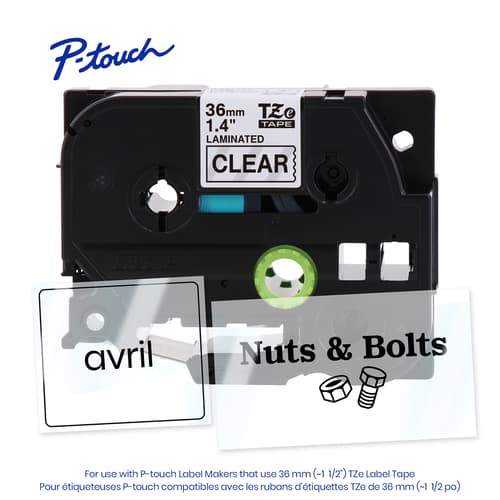 Brother Genuine TZe-161G Black on Clear Laminated Tape for TZe-compatible P-touch Label Makers, 36 mm wide x 8 m long