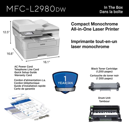 Brother MFC-L2980DW Wireless Compact Monochrome All-in-One Laser Printer