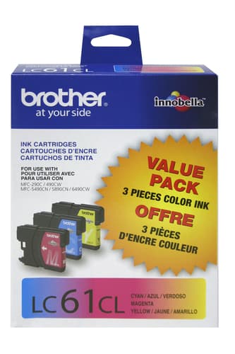 Brother LC613PKS 3-Pack of Innobella  Colour Ink Cartridges, Standard Yield (1 each of Cyan, Magenta, Yellow)