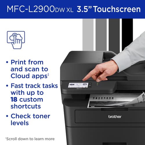 Brother Wireless MFC- L2900DW XL Compact Monochrome All-in-One Laser Printer with up to 4,200 pages(1) of toner included, Single Pass Duplex Copy and Scan, Fax, Mobile Printing