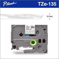 Brother Genuine TZe135 White on Clear Laminated Tape for P-touch Label Makers, 12 mm wide x 8 m long