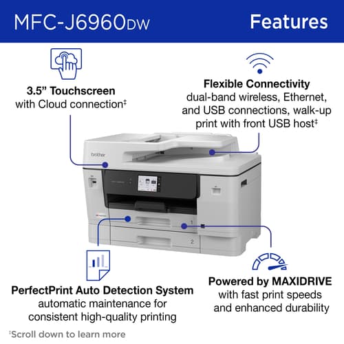 Brother INKvestment MFC-J6960DW Wireless Colour Inkjet All-in-One Printer with 11”x17” capabilities and 3.5” Colour Touchscreen