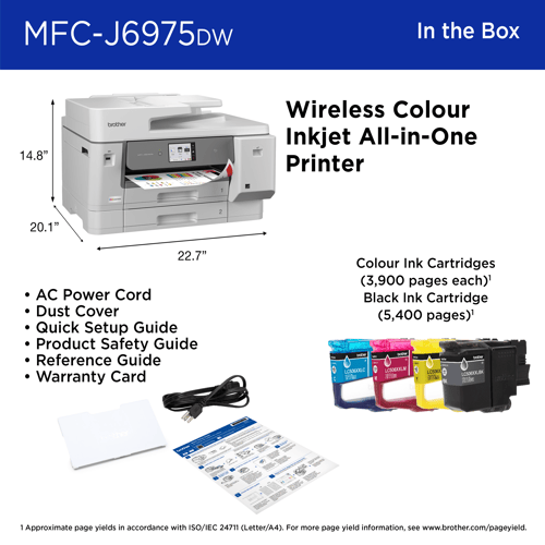 Brother MFC-J6975DW Business Colour Inkjet All-in-One Printer with 11” x 17” Print, Copy, Scan, Fax, Low-Cost Printing, and Advanced Security Features