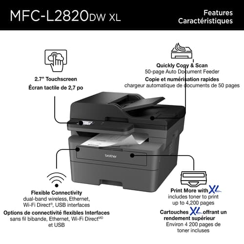 Brother MFC-L2820DWXL Business-Ready Monochrome All-in-One Laser Printer with Print, Copy and Scan, Mobile Printing, 4,200 Prints In-box with Refresh Subscription Option