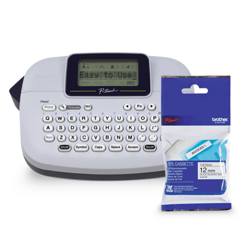 Brother PT-M95 P-touch Label Maker Bundle with MK231 Black on White Non-Laminated Tape