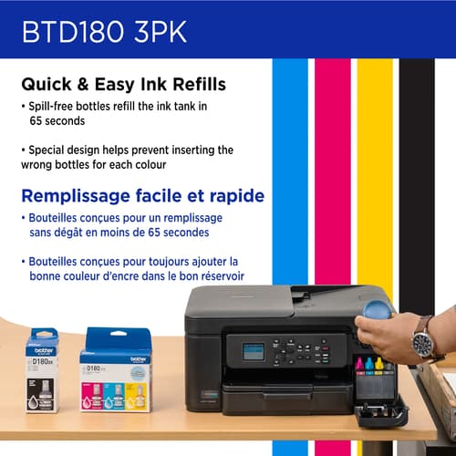 Brother Genuine BTD1803PKS High Yield Cyan, Magenta, Yellow Ink Bottles