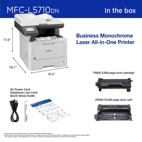 Brother MFC-L5710DN Business Monochrome Laser All-in-One Printer with Networking and Duplex Print, Scan, and Copy