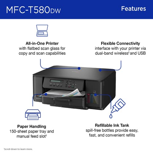 Brother INKvestment Tank MFC-T580DW Wireless Colour Inkjet All-in-One Printer with up to 3 Years of In-Box Ink