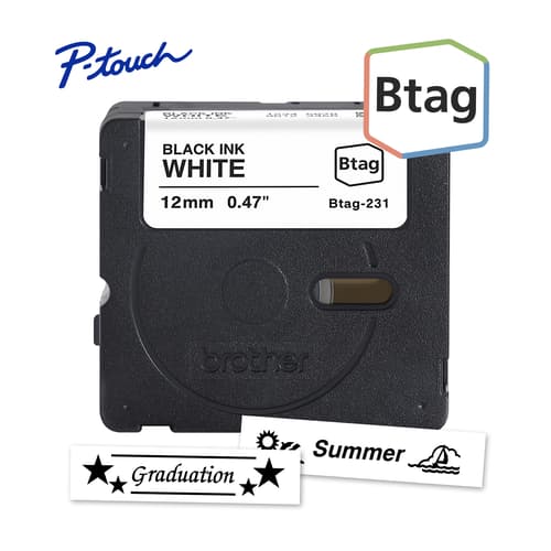 Brother Genuine BTAG231 Non-Laminated Tape for P-touch Label Makers, Black on White – 12 mm wide x 4 m long