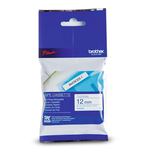 Brother Genuine MK233 Blue on White Non-Laminated Tape for P-touch Label Makers, 12 mm wide x 8 m long