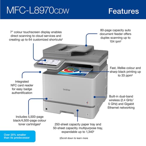Brother MFC-L8970CDW Business Colour Laser All-in-One with Duplex Print, Scan, Copy, and Advanced Security Features