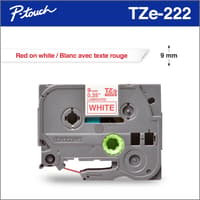 Brother Genuine TZe222 Red on White Laminated Tape for P-touch Label Makers, 9 mm wide x 8 m long