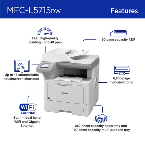 Brother MFC-L5715DW Business Monochrome Laser All-in-One Printer with Wireless Networking and Duplex Print, Scan, and Copy