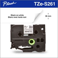 Brother Genuine TZe-S261 Black on White Extra Strength Adhesive Tape for P-touch Label Makers, 36 mm wide x 8 m long