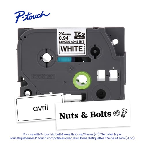 Brother Genuine TZe-S251 Black on White Extra-Strength Laminated Tape for P-touch Label Makers, 24 mm wide x 8 m long
