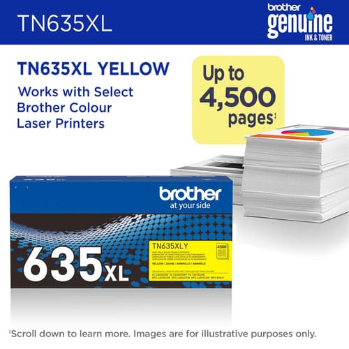 Brother Genuine TN635XLY High Yield Yellow Toner Cartridge