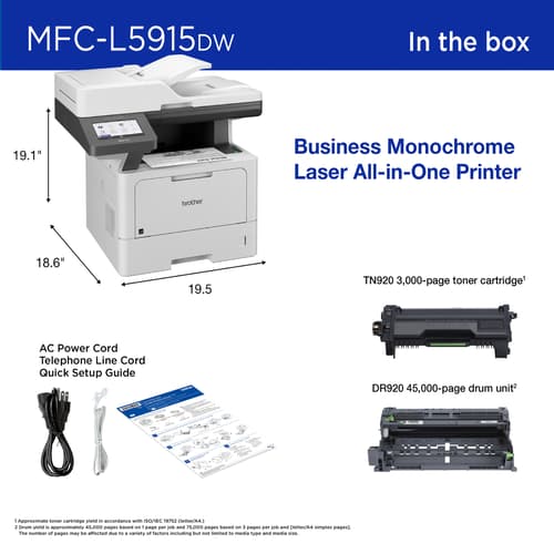 Brother MFC-L5915DW Business Monochrome Laser All-in-One Printer with Low-cost Printing, Wireless Networking and Duplex Print, Scan, and Copy