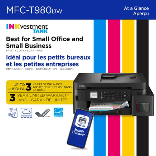 Brother INKvestment Tank MFC-T980DW Wireless and Ethernet Colour Inkjet All-in-One Printer with Multipurpose Tray