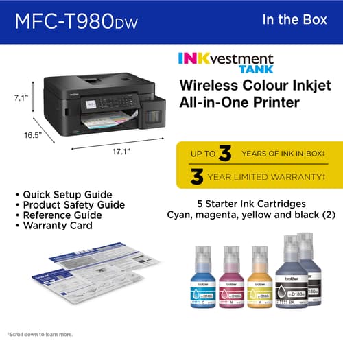 Brother INKvestment Tank MFC-T980DW Wireless and Ethernet Colour Inkjet All-in-One Printer with Multipurpose Tray