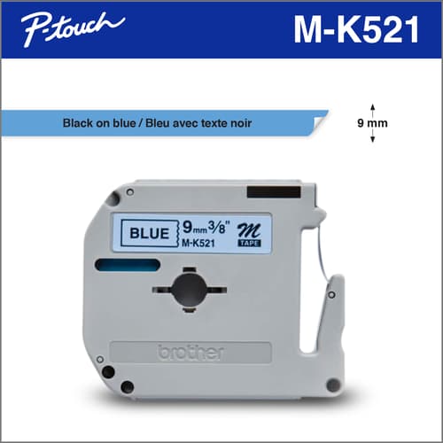Brother Genuine MK521 Black on Blue Non-Laminated Tape for P-touch 