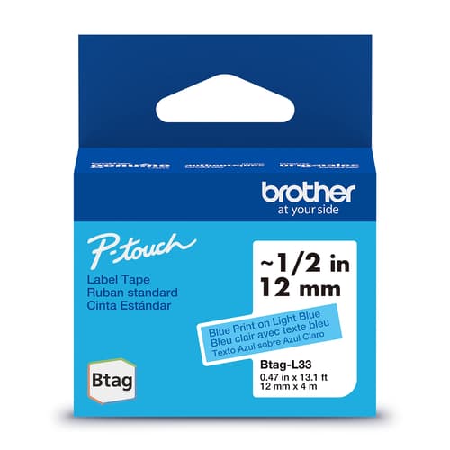 Brother Genuine BTAGL33 Non-Laminated Tape for P-touch Label Makers, Blue on Light Blue – 12 mm wide x 4 m long