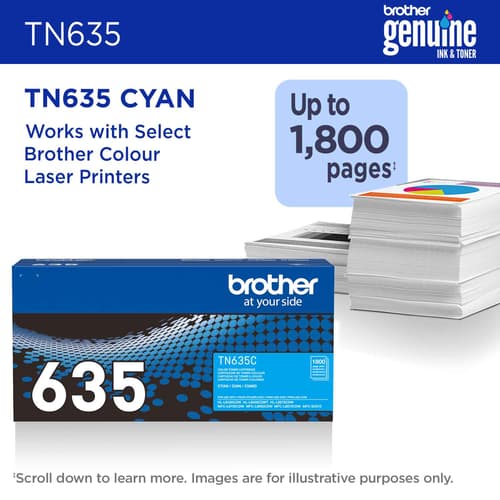 Brother Genuine TN635C Standard Yield Cyan Toner Cartridge