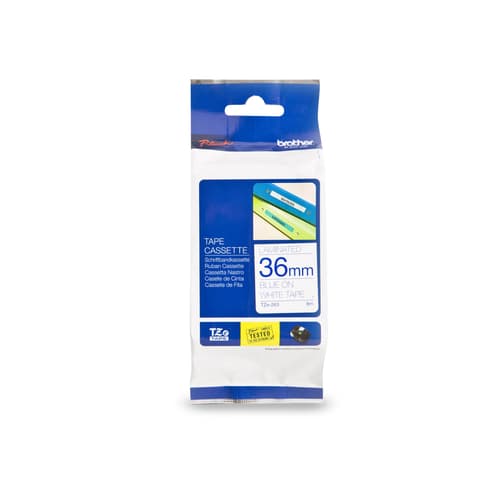 Brother Genuine TZe263 Blue on White Laminated Tape for P-touch Label Makers, 36 mm wide x 8 m long