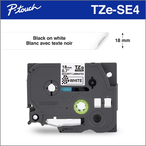 Brother Genuine TZeSE4 Black on White 18 mm Security Tape for P-touch Label Makers