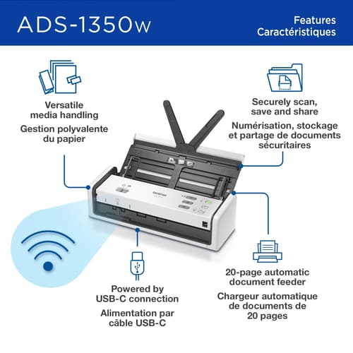 Brother ADS-1350W Wireless Compact Desktop Scanner for Easy Scanning by Small Businesses or Independent Users