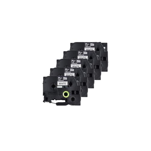 Brother HGE2615 Pack Black on White HGe 36mm Tape with Standard Adhesive, 8 m   5-pack