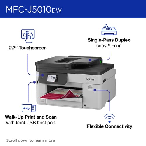 Brother INKvestment MFC-J5010DW Wireless Colour Inkjet All-in-One Printer with Automatic 2-sided Copy & Scan with 2.7” Colour Touchscreen